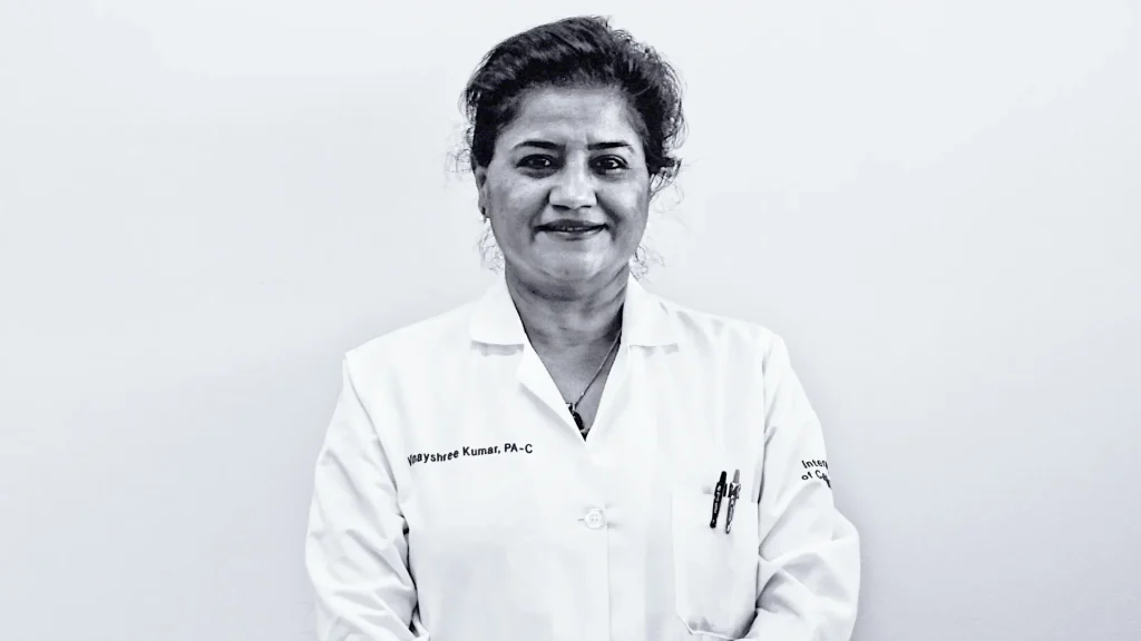 Vinayshree Kumar, PA-C, is a knowledgeable and compassionate Physician Assistant at Internists of Central PA. She earned her Master of Science in Physician Assistant Studies from Arcadia University in 2004 and holds a Master of Science in Cellular and Molecular Physiology from Penn State University. Additionally, she has a Bachelor of Dental Surgery from Maulana Azad Medical College. Vinayshree is dedicated to providing high-quality, patient-centered care with a focus on preventive health and chronic condition management. Please note that Vinayshree Kumar is not currently accepting new patients. For more information or to explore other providers, please contact Internists of Central PA.